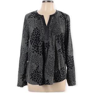 Daniel Rainn Blouse Animal Print V-Neck Roll Tab Sleeve Gray Black Women's‎ L